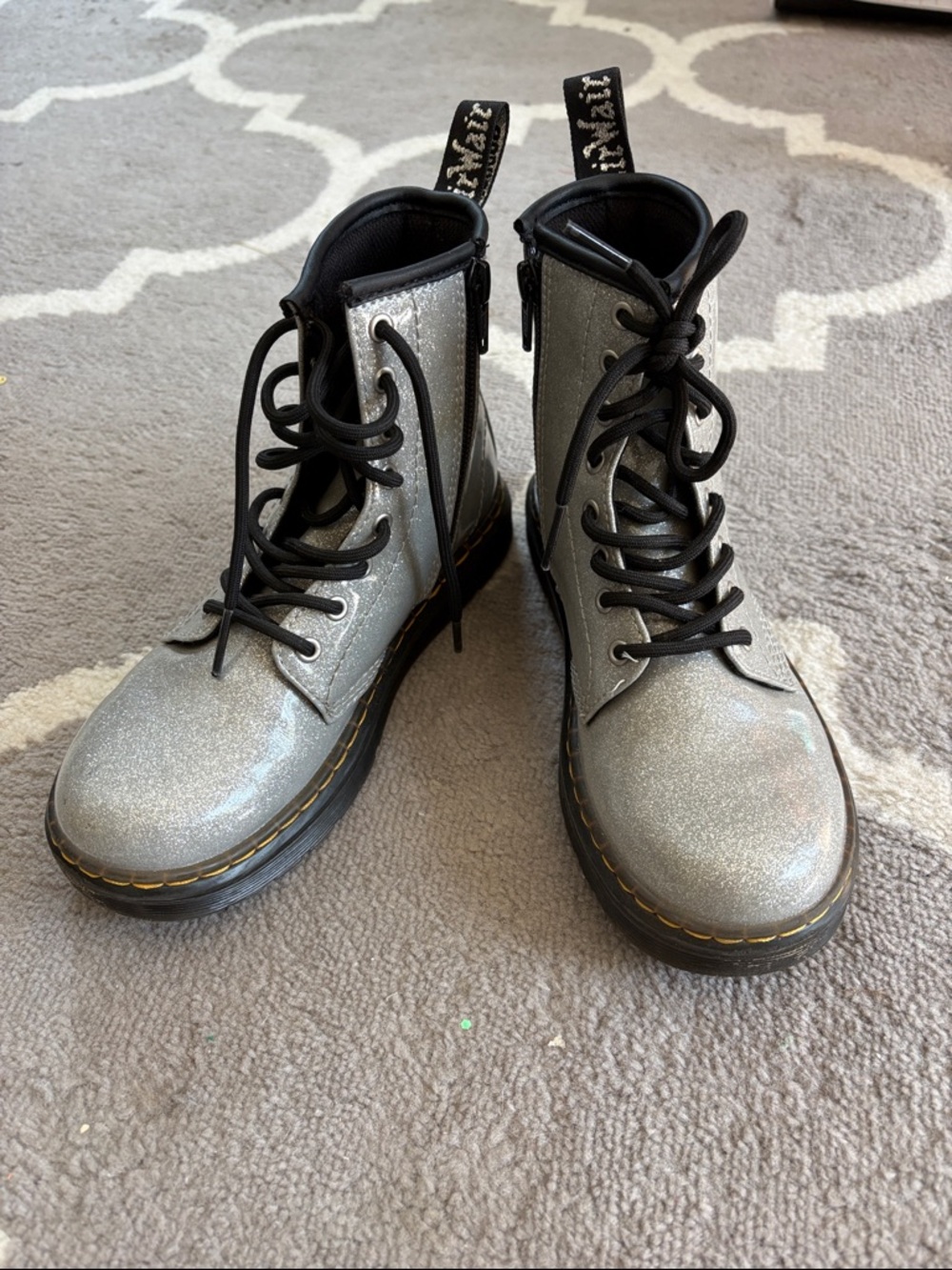 Silver Glitter Lace-Up Dr Martens Boots -Girls size 2